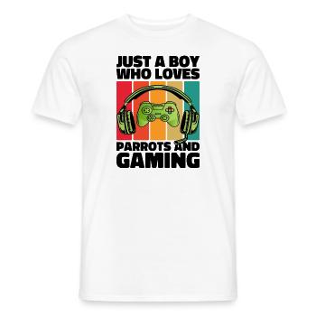 Gamer & Parrots: Video Games & Colorful Adventure - Men's T-Shirt - white - Front - AI Model Male 178 dark (178cm)