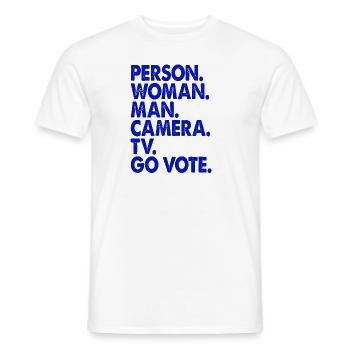 Person Woman Man Camera TV Go Vote - Men's T-Shirt - white - Front - AI Model Male 178 dark (178cm)