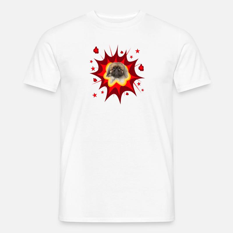 Comic Hund Design - Pow - Pekingese - Männer T-Shirt - Weiß
