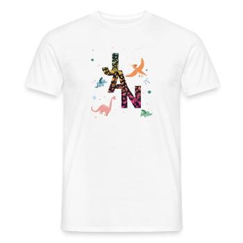 JAN - Beautiful boy name with dinosaur - Men's T-Shirt - white - Front - AI Model Male 178 dark (178cm)