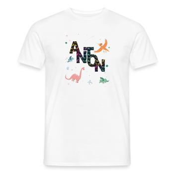 ANTON - Beau prénom de garçon avec dinosaure - T-shirt homme - blanc - Devant - AI Model Male 178 dark (178cm)