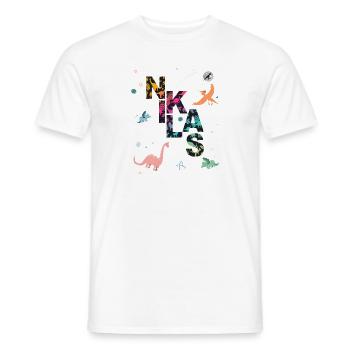NIKLAS - Schöner Jungen Name mit Dinosaurier - Männer T-Shirt - Weiß - Vorne - AI Model Male 178 dark (178cm)
