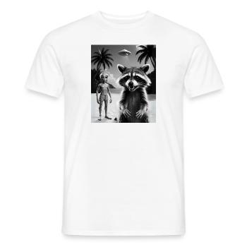 Waschbär macht ein Selfie am Strand mit Alien - Männer T-Shirt - Weiß - Vorne - AI Model Male 178 dark (178cm)