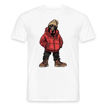 Doberman chien drôle d’hiver - T-shirt homme - blanc - Devant - AI Model Male 178 dark (178cm)