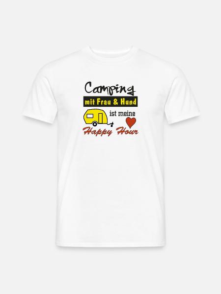 happy hour camping mit frau und hund - Männer T-Shirt - Weiß