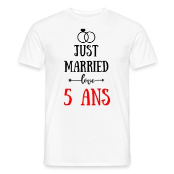JUST MARRIED ANNIVERSAIRE DE MARIAGE 5 ANS - T-shirt homme - blanc - Devant - AI Model Male 178 dark (178cm)