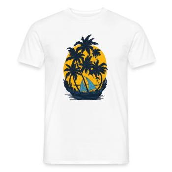 Sunset on the palm boat - Men's T-Shirt - white - Front - AI Model Male 178 dark (178cm)