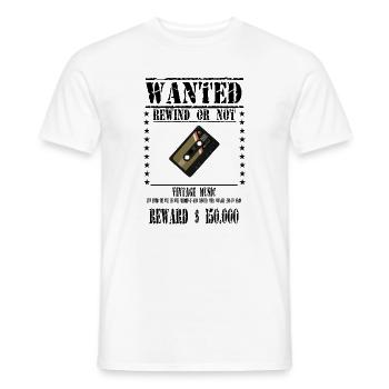WANTED CASSETTE AUDIO - T-shirt homme - blanc - Devant - AI Model Male 178 dark (178cm)