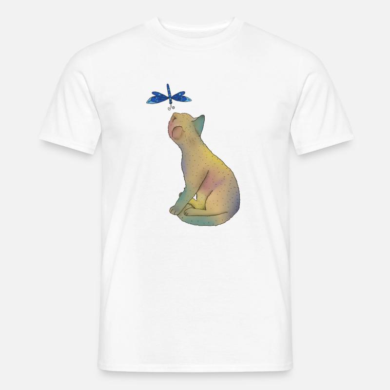 Katze mit blauer Libelle - Männer T-Shirt - Weiß