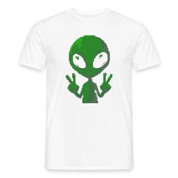 Pixel Alien Peace Sign - Men's T-Shirt - white - Front - AI Model Male 178 dark (178cm)