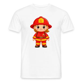 Comic boy as firefighter in uniform & helmet - Men's T-Shirt - white - Front - AI Model Male 178 dark (178cm)