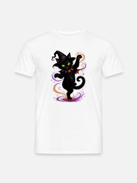 Halloween black cat dancing - Männer T-Shirt - Weiß