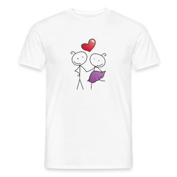 Stick figure couple in love with a heart | Cartoon - Men's T-Shirt - white - Front - AI Model Male 178 dark (178cm)