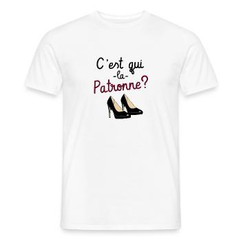 C’ est qui la patronne? - T-shirt homme - blanc - Devant - AI Model Male 178 dark (178cm)