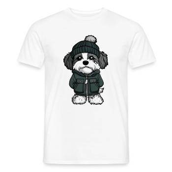 Chien Havanais Hiver - T-shirt homme - blanc - Devant - AI Model Male 178 dark (178cm)