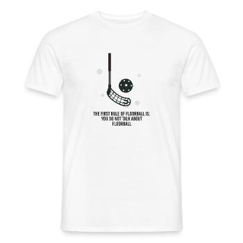 First rule of floorball hockey floorball - Men's T-Shirt - white - Front - AI Model Male 178 dark (178cm)