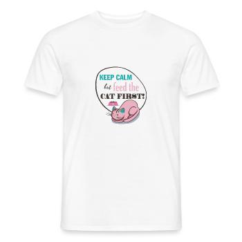 Cat Keep Calm But Feed The CAT FIRST! gift - Men's T-Shirt - white - Front - AI Model Male 178 dark (178cm)