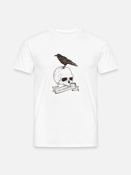 Raven And Skull Nevermore T-Shirt For Literature - Männer T-Shirt - Weiß