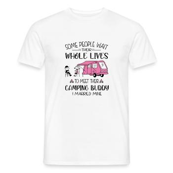 Pour rencontrer leur copain de camping, j’ai épousé mine chemise - T-shirt homme - blanc - Devant - AI Model Male 178 dark (178cm)