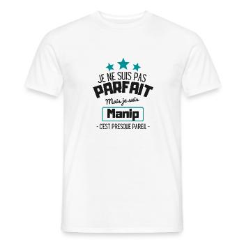 Je ne suis pas parfait mais je suis manip - T-shirt homme - blanc - Devant - AI Model Male 178 dark (178cm)