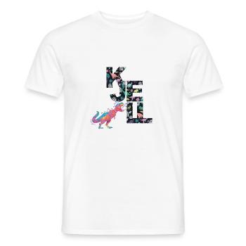 KJELL - Beautiful boy name with cute dinosaurs - Men's T-Shirt - white - Front - AI Model Male 178 dark (178cm)