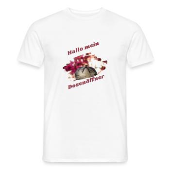 Hallo mein Dosenöffner Katze Katzendesign Lustig - Männer T-Shirt - Weiß - Vorne - AI Model Male 178 dark (178cm)