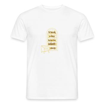 Ein Buch am Tag hält die Idioten fern. Lustiges Bücherregal - Männer T-Shirt - Weiß - Vorne - AI Model Male 178 dark (178cm)