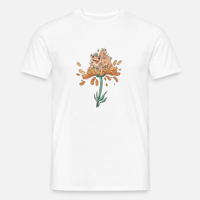 Süßer Blumengecko mit Blumenhäuschen - Männer T-Shirt - Weiß