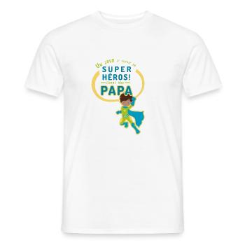Un jour je serai un super héros comme mon papa - T-shirt homme - blanc - Devant - AI Model Male 178 dark (178cm)