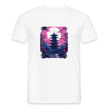 Sakura Cherry Blossom Tree dans un temple Vaporwave - T-shirt homme - blanc - Devant - AI Model Male 178 dark (178cm)