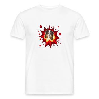 Comic Dog Design - Pow - Australian Shepherd - Men's T-Shirt - white - Front - AI Model Male 178 dark (178cm)