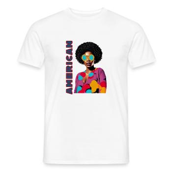 Femme noire avec lettrage américain - T-shirt homme - blanc - Devant - AI Model Male 178 dark (178cm)