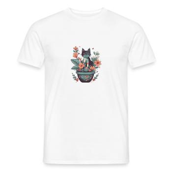 Chat en pot de fleurs avec des fleurs - T-shirt homme - blanc - Devant - AI Model Male 178 dark (178cm)