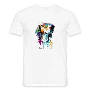 Foxhound américain coloré portant des lunettes de soleil - T-shirt homme - blanc - Devant - AI Model Male 178 dark (178cm)