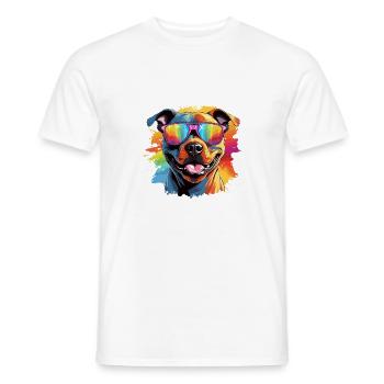 Colorful Pitbull Wearing Sunglasses Dog Lover - Men's T-Shirt - white - Front - AI Model Male 178 dark (178cm)