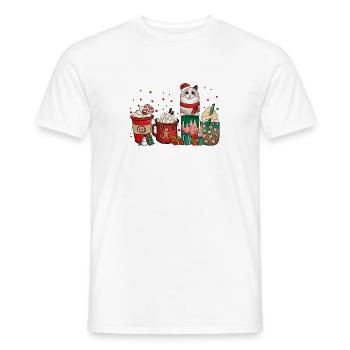 Nebelung Coffee Coffee Cups Santa Cat - Men's T-Shirt - white - Front - AI Model Male 178 dark (178cm)