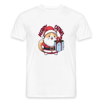 Dicke Katze als Weihnachtsmann mit Geschenk Merry Catmas - Männer T-Shirt - Weiß - Vorne - AI Model Male 178 dark (178cm)