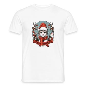 Katze als Weihnachtsmann mit Geschenk Miauy Weihnachten - Männer T-Shirt - Weiß - Vorne - AI Model Male 178 dark (178cm)