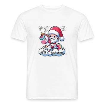Der Weihnachtsmann reitet auf einem Einhorn, ho ho ho, Fröhliche Einhörner - Männer T-Shirt - Weiß - Vorne - AI Model Male 178 dark (178cm)