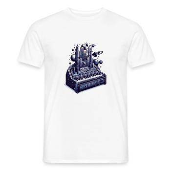 Theremin with Futuristic Sci-Fi Space Theme - Men's T-Shirt - white - Front - AI Model Male 178 dark (178cm)