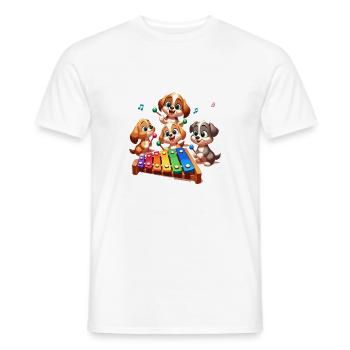 Puppies playing with a xylophone - Men's T-Shirt - white - Front - AI Model Male 178 dark (178cm)