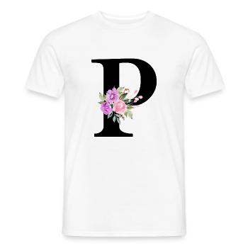 Purple floral letter p - Men's T-Shirt - white - Front - AI Model Male 178 dark (178cm)