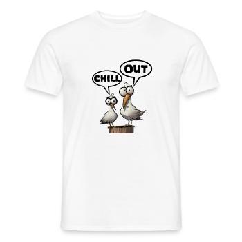 Chill out Seagull Morning Grouch Saying - Men's T-Shirt - white - Front - AI Model Male 178 dark (178cm)