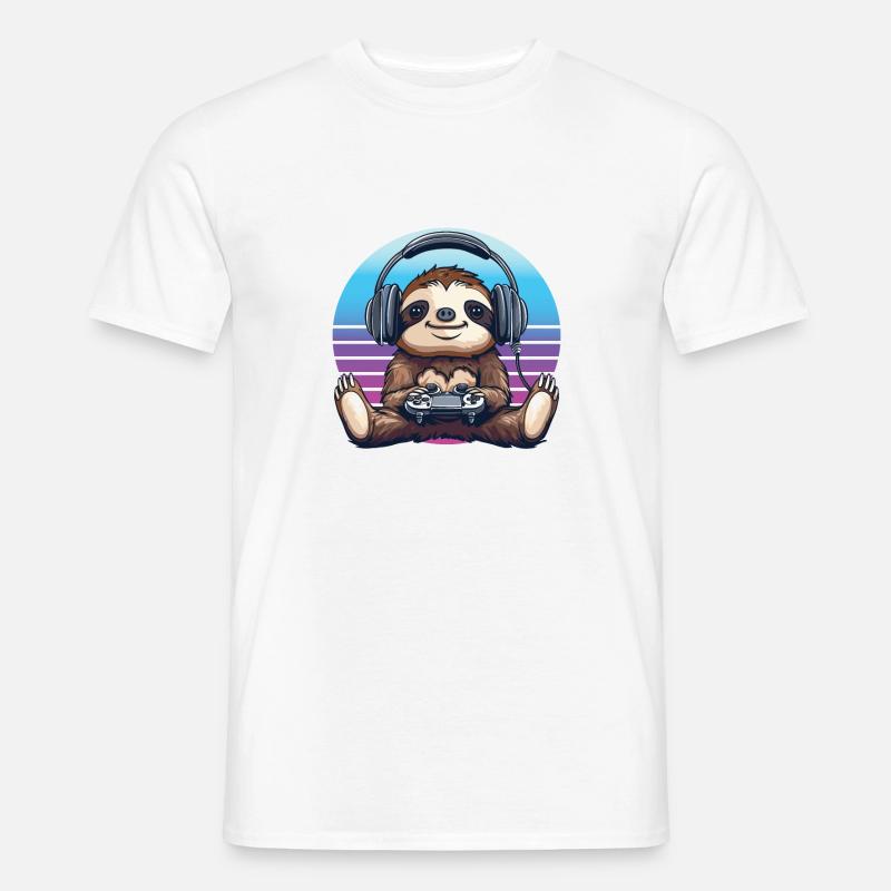 Faultier gaming Retro - Männer T-Shirt - Weiß