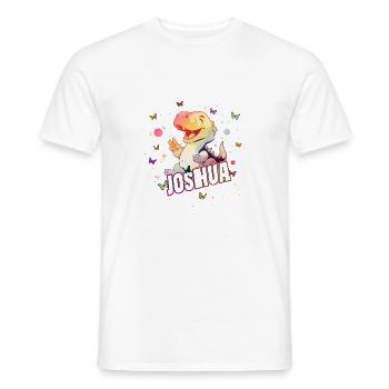 JOSHUA - Beautiful boy name with cute DINO T-REX - Men's T-Shirt - white - Front - AI Model Male 178 dark (178cm)