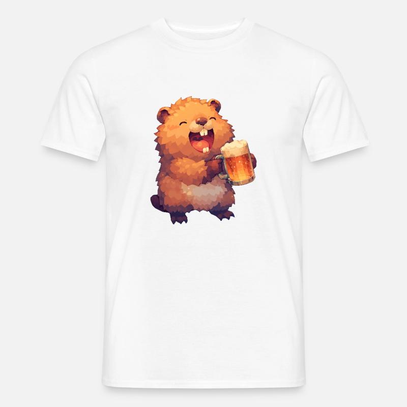Fröhlicher Bier Biber - Männer T-Shirt - Weiß