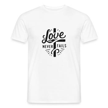 Love Never Fails - Men's T-Shirt - white - Front - AI Model Male 178 dark (178cm)