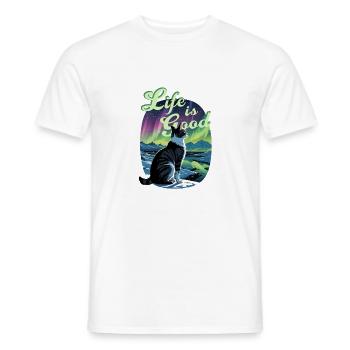 Life is Good Northern Lights Cat Life is Good - Men's T-Shirt - white - Front - AI Model Male 178 dark (178cm)