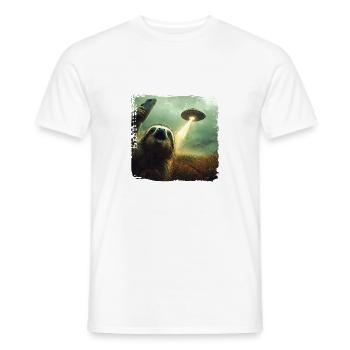 Funny Sloth Selfie Ufo Meme Gift - Men's T-Shirt - white - Front - AI Model Male 178 dark (178cm)