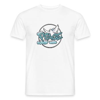 Colombe blanche de la paix avec des nuages bleus et « Paix » - T-shirt homme - blanc - Devant - AI Model Male 178 dark (178cm)